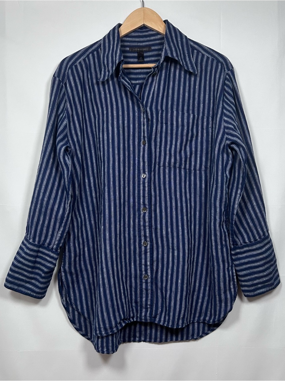 Banana Republic Linen Oversized Button Down Lagenlook Coastal Blue White S